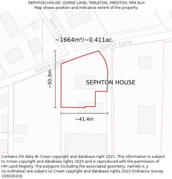 SEPHTON HOUSE, GORSE LANE, TARLETON, PRESTON, PR4 6LH: Plot and title map