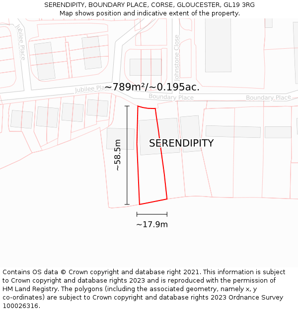 SERENDIPITY, BOUNDARY PLACE, CORSE, GLOUCESTER, GL19 3RG: Plot and title map