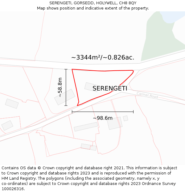 SERENGETI, GORSEDD, HOLYWELL, CH8 8QY: Plot and title map