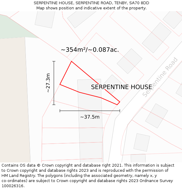 SERPENTINE HOUSE, SERPENTINE ROAD, TENBY, SA70 8DD: Plot and title map