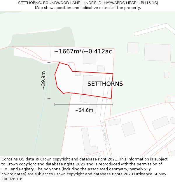 SETTHORNS, ROUNDWOOD LANE, LINDFIELD, HAYWARDS HEATH, RH16 1SJ: Plot and title map