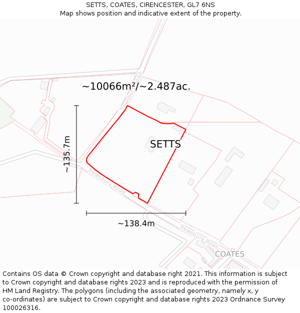 SETTS, COATES, CIRENCESTER, GL7 6NS: Plot and title map