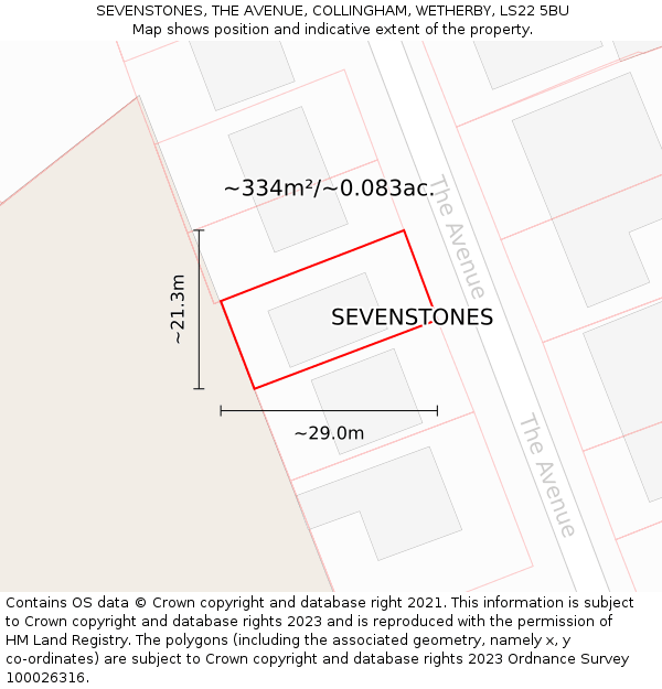 SEVENSTONES, THE AVENUE, COLLINGHAM, WETHERBY, LS22 5BU: Plot and title map