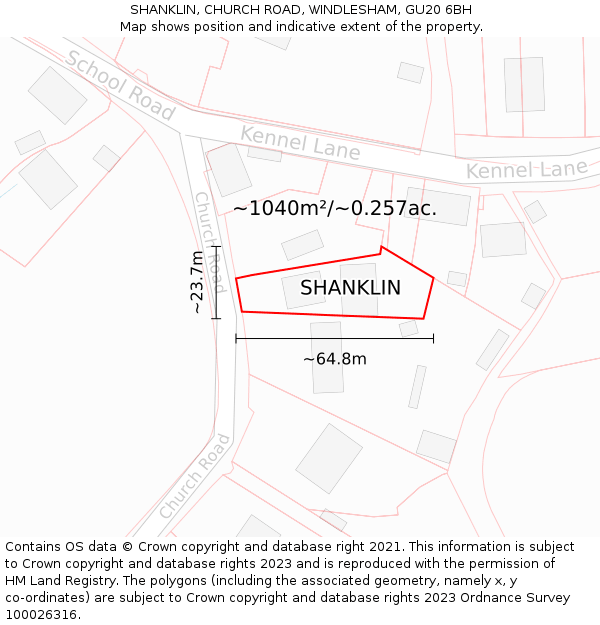 SHANKLIN, CHURCH ROAD, WINDLESHAM, GU20 6BH: Plot and title map