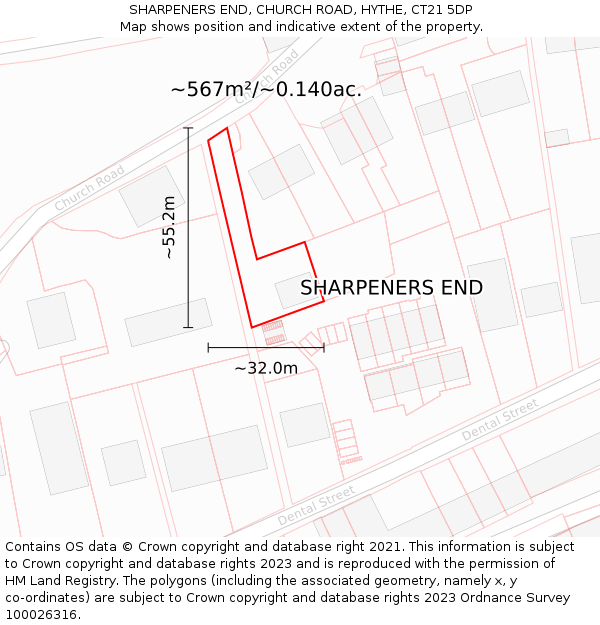 SHARPENERS END, CHURCH ROAD, HYTHE, CT21 5DP: Plot and title map