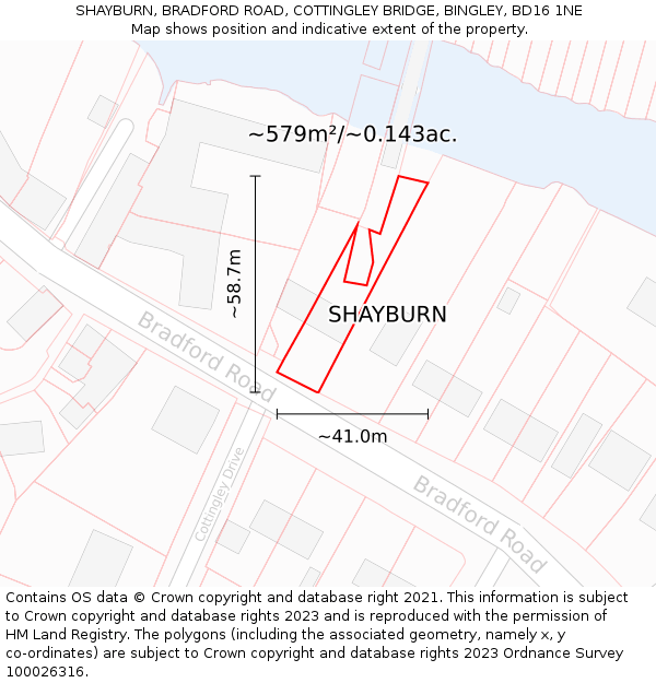 SHAYBURN, BRADFORD ROAD, COTTINGLEY BRIDGE, BINGLEY, BD16 1NE: Plot and title map