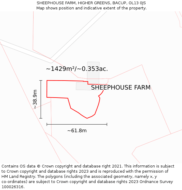 SHEEPHOUSE FARM, HIGHER GREENS, BACUP, OL13 0JS: Plot and title map