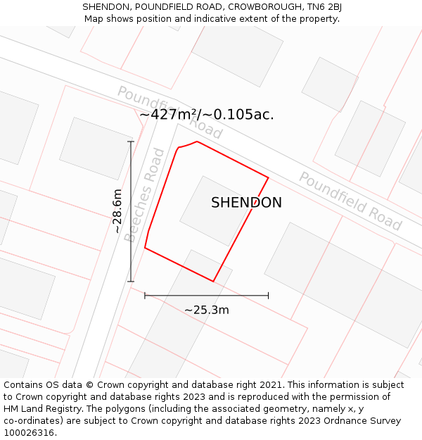 SHENDON, POUNDFIELD ROAD, CROWBOROUGH, TN6 2BJ: Plot and title map