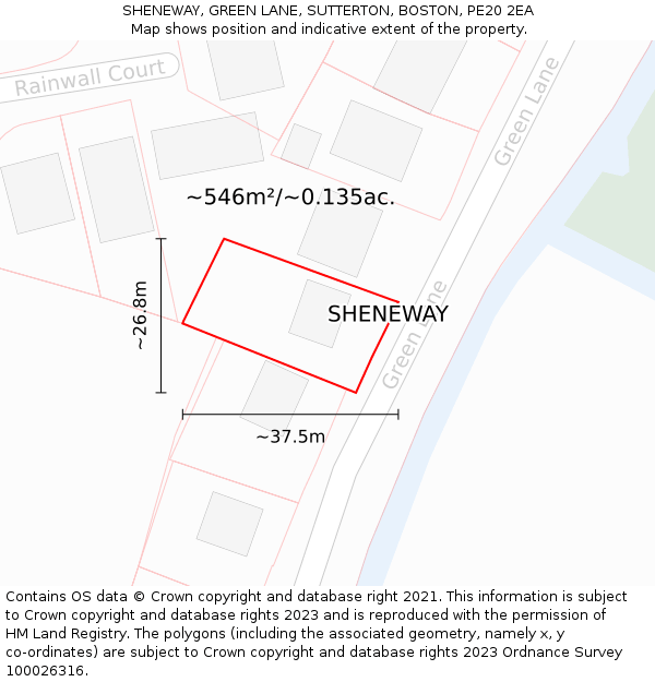 SHENEWAY, GREEN LANE, SUTTERTON, BOSTON, PE20 2EA: Plot and title map