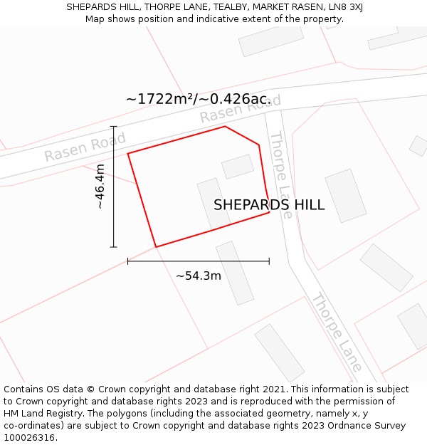 SHEPARDS HILL, THORPE LANE, TEALBY, MARKET RASEN, LN8 3XJ: Plot and title map