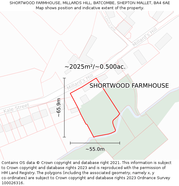 SHORTWOOD FARMHOUSE, MILLARDS HILL, BATCOMBE, SHEPTON MALLET, BA4 6AE: Plot and title map