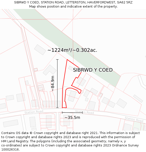 SIBRWD Y COED, STATION ROAD, LETTERSTON, HAVERFORDWEST, SA62 5RZ: Plot and title map