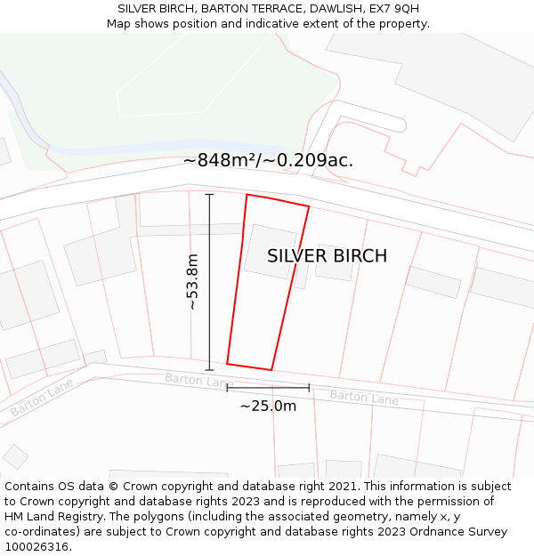 SILVER BIRCH, BARTON TERRACE, DAWLISH, EX7 9QH: Plot and title map