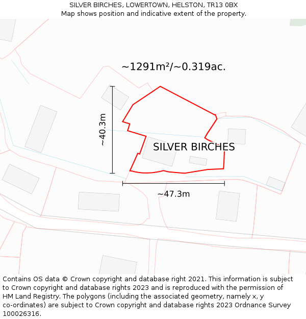 SILVER BIRCHES, LOWERTOWN, HELSTON, TR13 0BX: Plot and title map