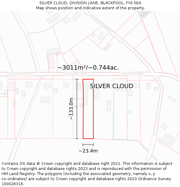 SILVER CLOUD, DIVISION LANE, BLACKPOOL, FY4 5EA: Plot and title map