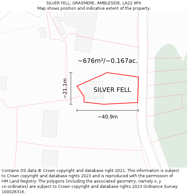 SILVER FELL, GRASMERE, AMBLESIDE, LA22 9PX: Plot and title map