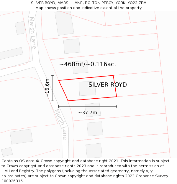 SILVER ROYD, MARSH LANE, BOLTON PERCY, YORK, YO23 7BA: Plot and title map