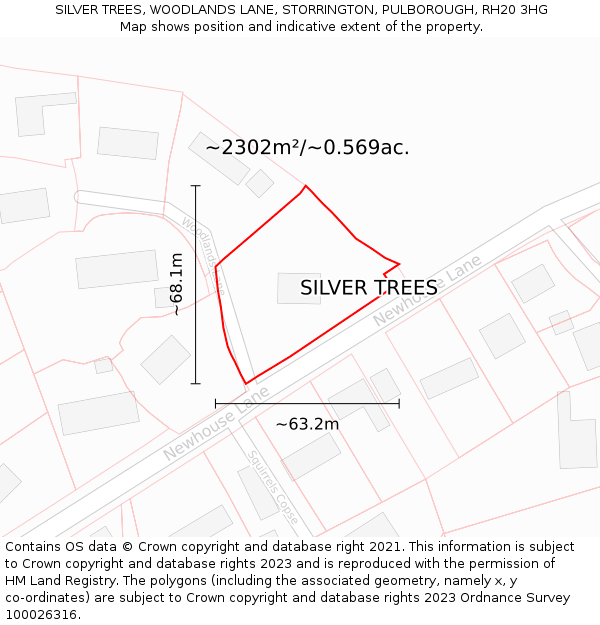 SILVER TREES, WOODLANDS LANE, STORRINGTON, PULBOROUGH, RH20 3HG: Plot and title map