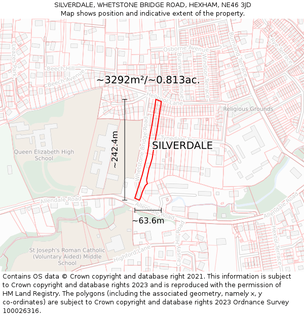 SILVERDALE, WHETSTONE BRIDGE ROAD, HEXHAM, NE46 3JD: Plot and title map