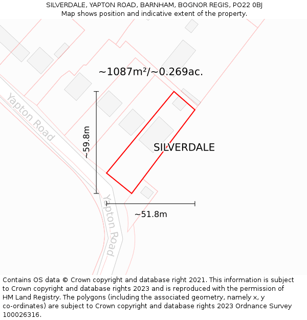 SILVERDALE, YAPTON ROAD, BARNHAM, BOGNOR REGIS, PO22 0BJ: Plot and title map