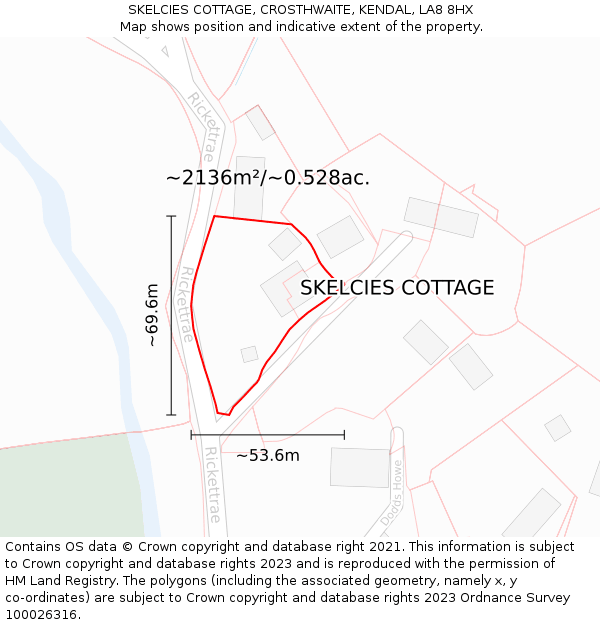 SKELCIES COTTAGE, CROSTHWAITE, KENDAL, LA8 8HX: Plot and title map