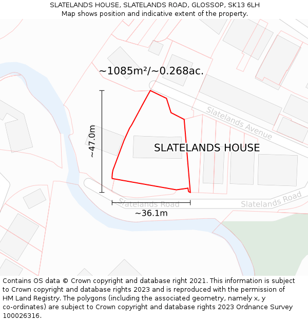 SLATELANDS HOUSE, SLATELANDS ROAD, GLOSSOP, SK13 6LH: Plot and title map