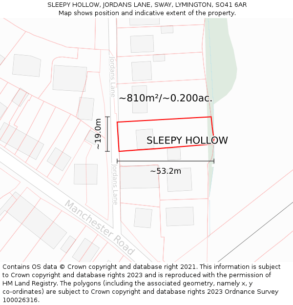 SLEEPY HOLLOW, JORDANS LANE, SWAY, LYMINGTON, SO41 6AR: Plot and title map