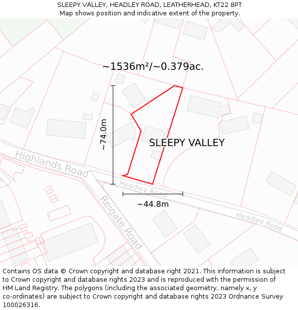 SLEEPY VALLEY, HEADLEY ROAD, LEATHERHEAD, KT22 8PT: Plot and title map