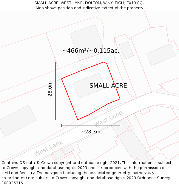 SMALL ACRE, WEST LANE, DOLTON, WINKLEIGH, EX19 8QU: Plot and title map