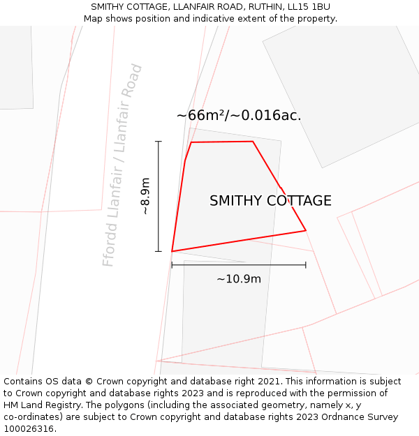 SMITHY COTTAGE, LLANFAIR ROAD, RUTHIN, LL15 1BU: Plot and title map