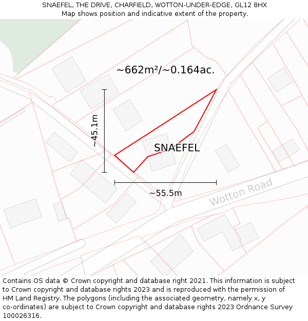 SNAEFEL, THE DRIVE, CHARFIELD, WOTTON-UNDER-EDGE, GL12 8HX: Plot and title map