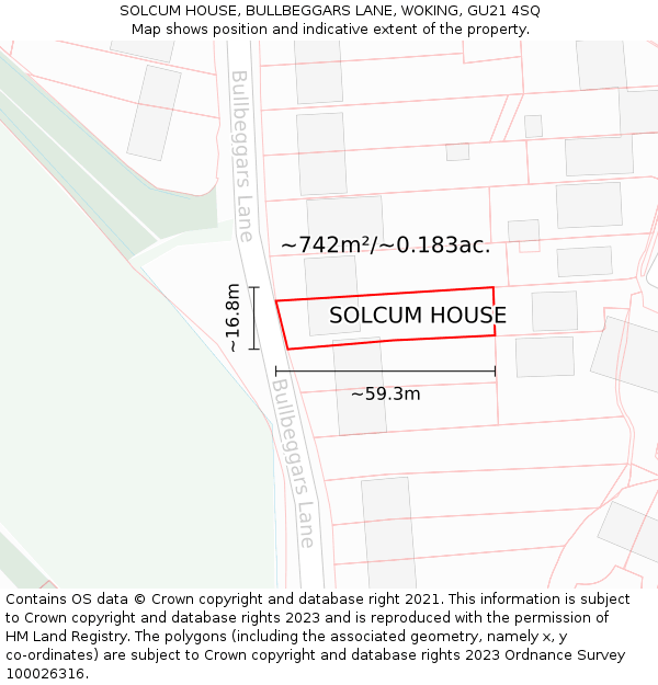 SOLCUM HOUSE, BULLBEGGARS LANE, WOKING, GU21 4SQ: Plot and title map