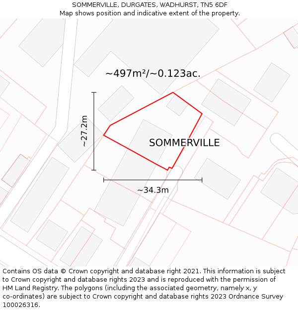 SOMMERVILLE, DURGATES, WADHURST, TN5 6DF: Plot and title map