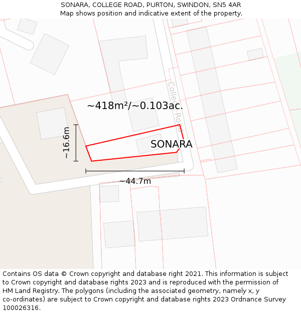 SONARA, COLLEGE ROAD, PURTON, SWINDON, SN5 4AR: Plot and title map