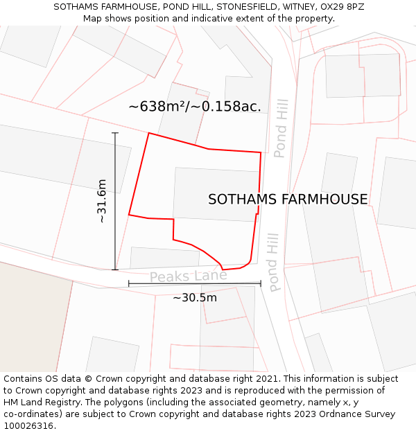 SOTHAMS FARMHOUSE, POND HILL, STONESFIELD, WITNEY, OX29 8PZ: Plot and title map