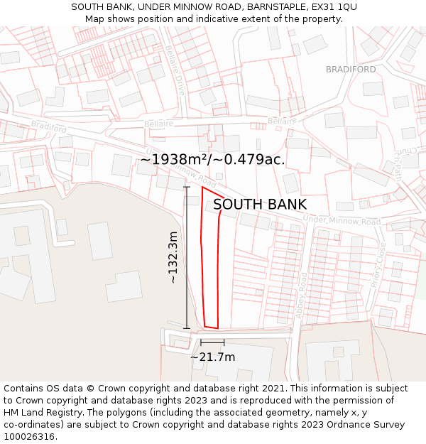 SOUTH BANK, UNDER MINNOW ROAD, BARNSTAPLE, EX31 1QU: Plot and title map