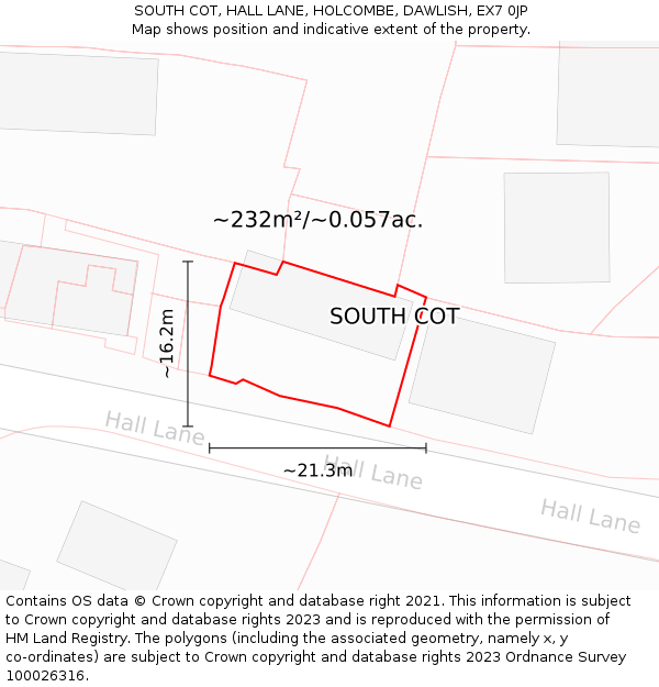 SOUTH COT, HALL LANE, HOLCOMBE, DAWLISH, EX7 0JP: Plot and title map