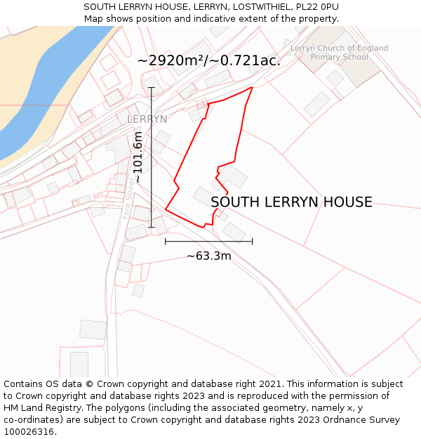 SOUTH LERRYN HOUSE, LERRYN, LOSTWITHIEL, PL22 0PU: Plot and title map