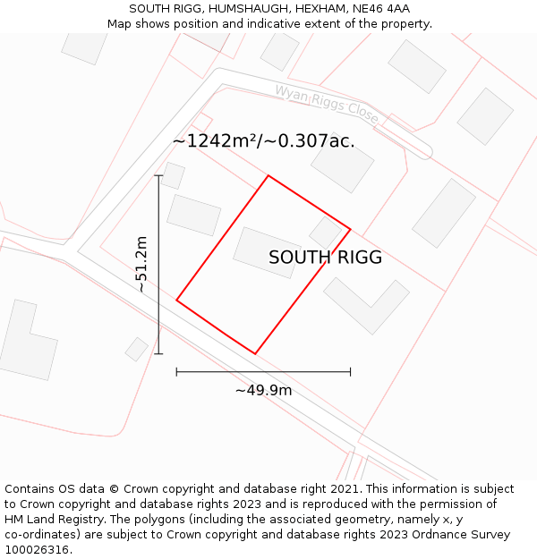 SOUTH RIGG, HUMSHAUGH, HEXHAM, NE46 4AA: Plot and title map