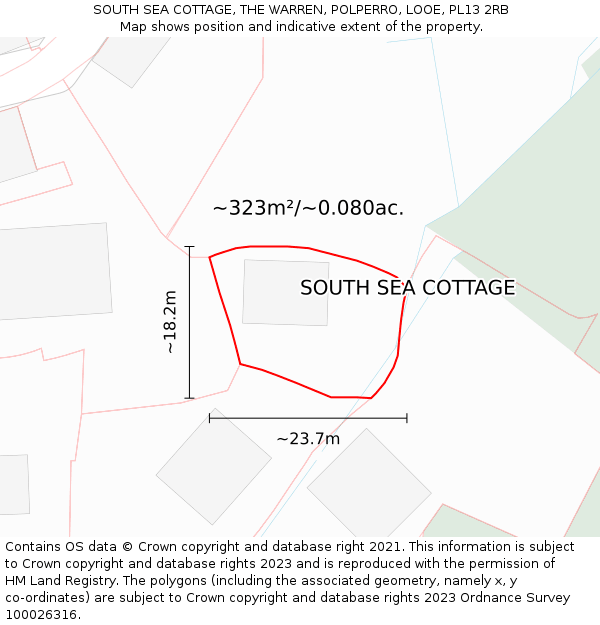 SOUTH SEA COTTAGE, THE WARREN, POLPERRO, LOOE, PL13 2RB: Plot and title map