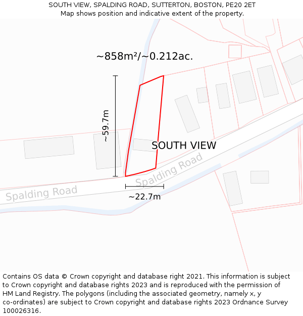 SOUTH VIEW, SPALDING ROAD, SUTTERTON, BOSTON, PE20 2ET: Plot and title map