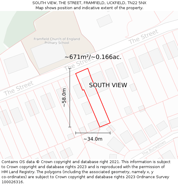 SOUTH VIEW, THE STREET, FRAMFIELD, UCKFIELD, TN22 5NX: Plot and title map