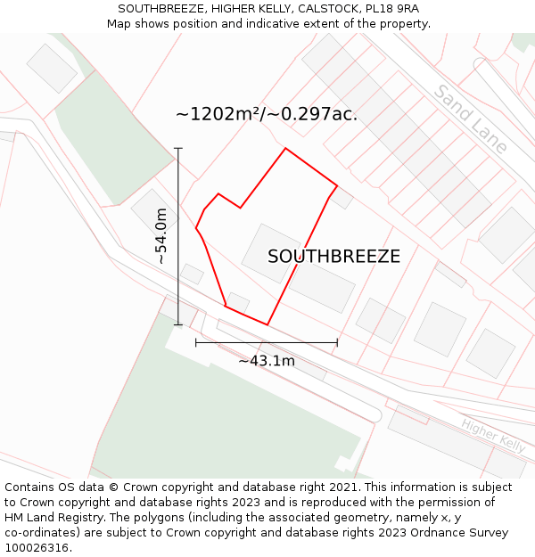 SOUTHBREEZE, HIGHER KELLY, CALSTOCK, PL18 9RA: Plot and title map