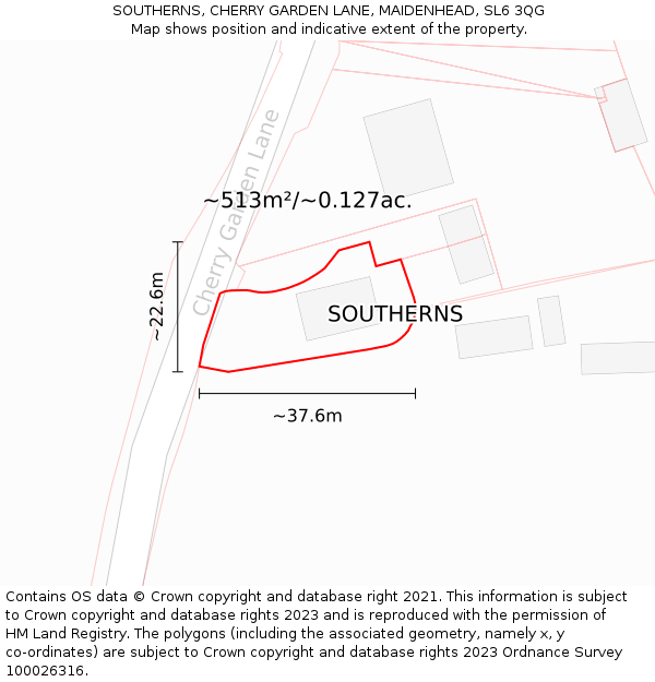 SOUTHERNS, CHERRY GARDEN LANE, MAIDENHEAD, SL6 3QG: Plot and title map