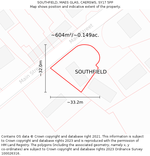 SOUTHFIELD, MAES GLAS, CAERSWS, SY17 5PP: Plot and title map