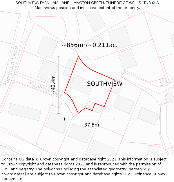 SOUTHVIEW, FARNHAM LANE, LANGTON GREEN, TUNBRIDGE WELLS, TN3 0LA: Plot and title map