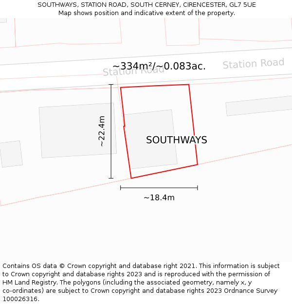 SOUTHWAYS, STATION ROAD, SOUTH CERNEY, CIRENCESTER, GL7 5UE: Plot and title map