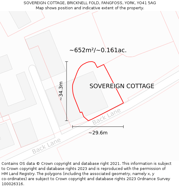 SOVEREIGN COTTAGE, BRICKNELL FOLD, FANGFOSS, YORK, YO41 5AG: Plot and title map