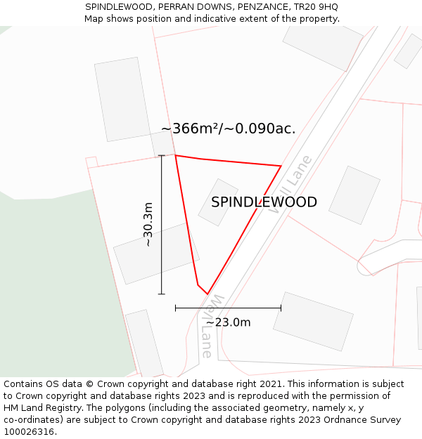 SPINDLEWOOD, PERRAN DOWNS, PENZANCE, TR20 9HQ: Plot and title map