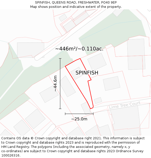 SPINFISH, QUEENS ROAD, FRESHWATER, PO40 9EP: Plot and title map